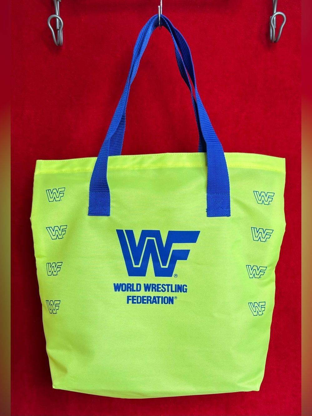 Vintage 90s WWF Titan Sports Neon Yellow Canvas Tote Bag Wrestling Deadstock